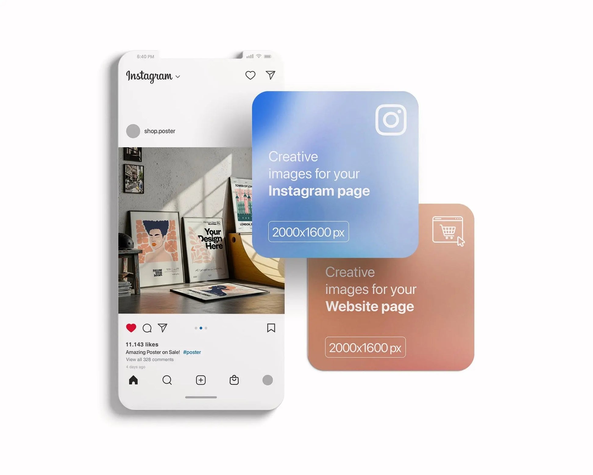 Set of 4 Frame Mockup, Three Multiple Gallery Set 4 Bundle, 4 Vertical Frame Art Display Mockup, Digital Print Mockup - PSD