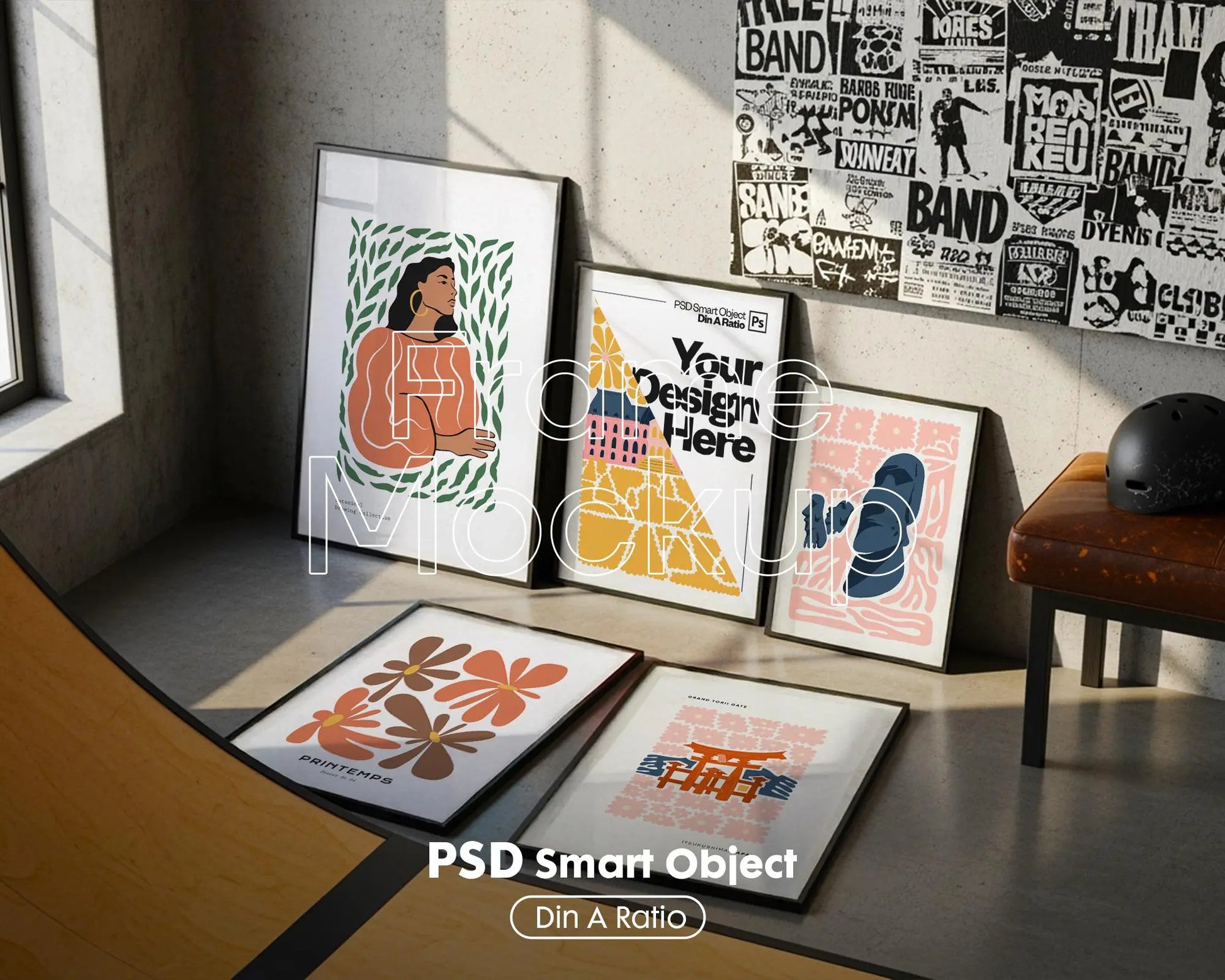 Set of 5 Frame Mockup, Three Multiple Gallery Set 5 Bundle, 5 Vertical Frame Art Display Mockup, Digital Print Mockup - PSD