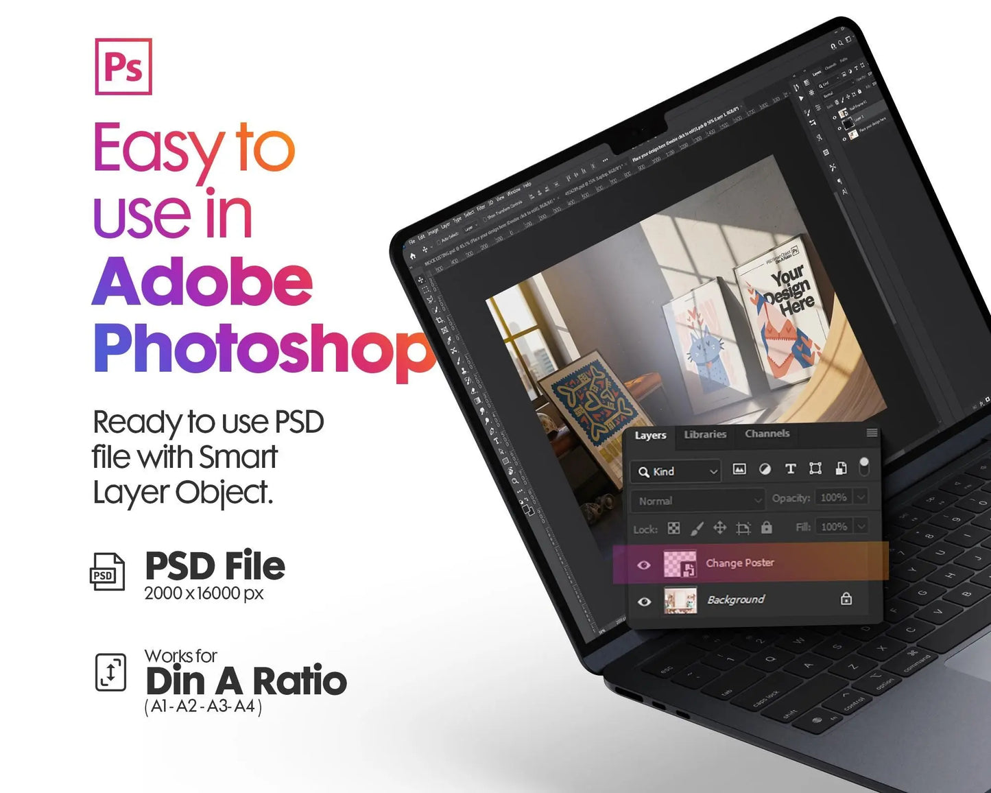 Set of 4 Frame Mockup, Three Multiple Gallery Set 4 Bundle, 4 Vertical Frame Art Display Mockup, Digital Print Mockup - PSD