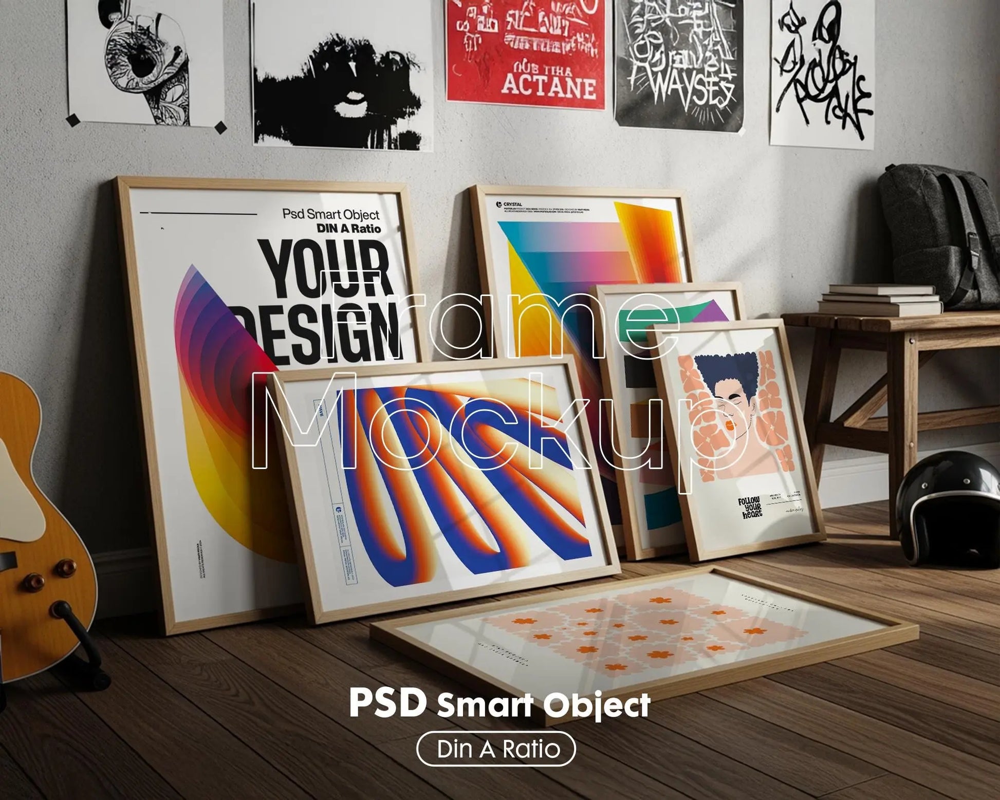 Set of 6 Frame Mockup, Three Multiple Gallery Set 6 Bundle, 6 Vertical Frame Art Display Mockup, Digital Print Mockup - PSD