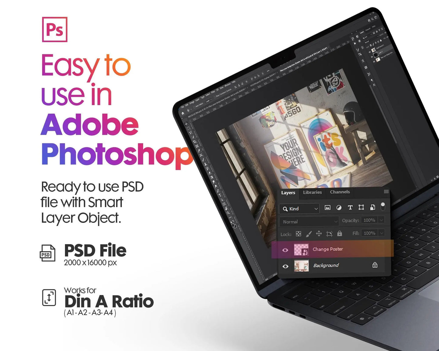 Set of 4 Frame Mockup, Three Multiple Gallery Set 4 Bundle, 4 Vertical Frame Art Display Mockup, Digital Print Mockup - PSD