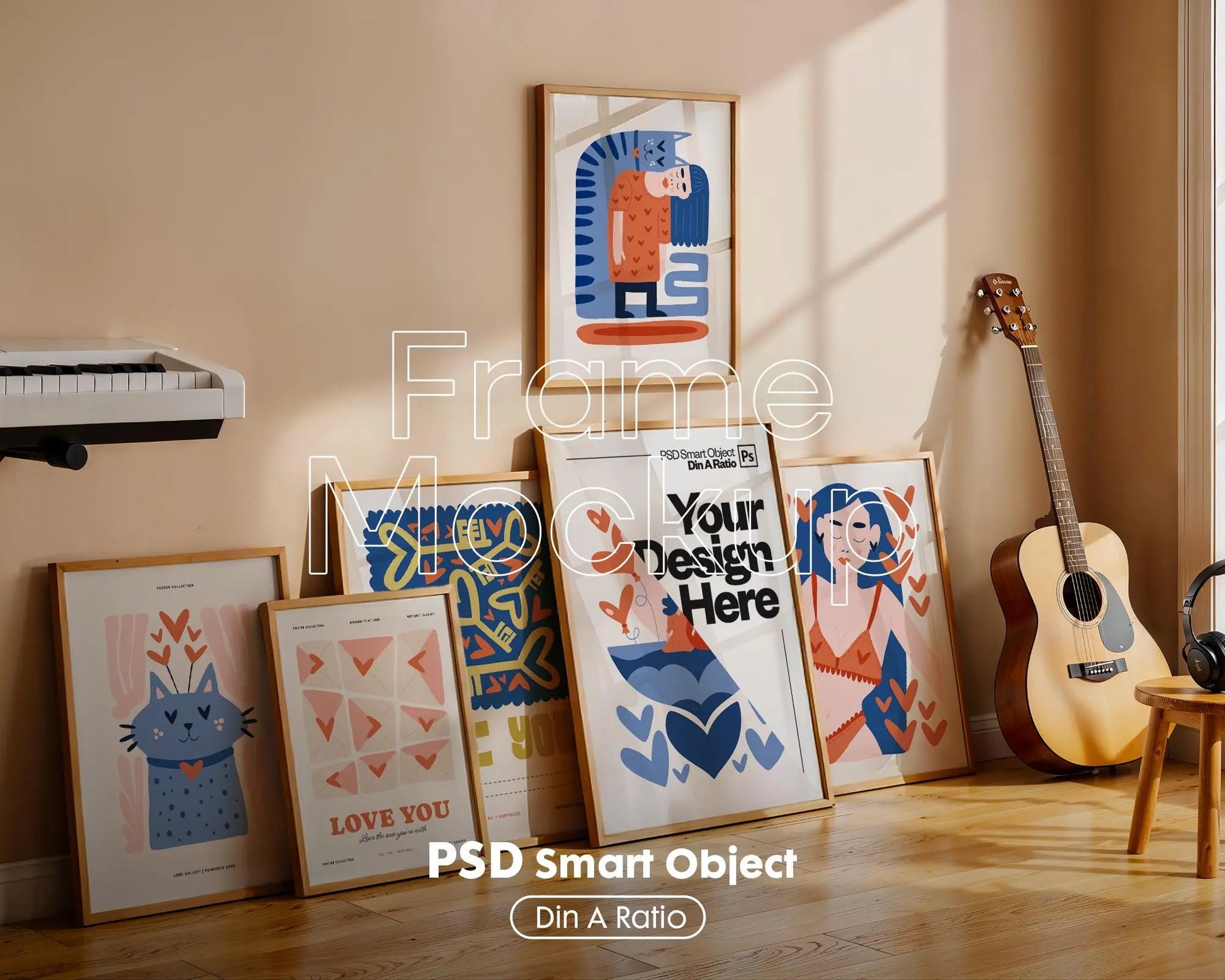 6 Frame Mockup in Home Interior | 6 Frame Mockup Din A Ratio | Interior Wall Poster | Interior Poster Shop Mockup