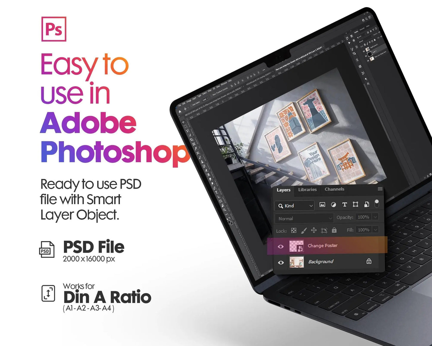 Set of 5 Frame Mockup, Three Multiple Gallery Set 5 Bundle, 5 Vertical Frame Art Display Mockup, Digital Print Mockup - PSD