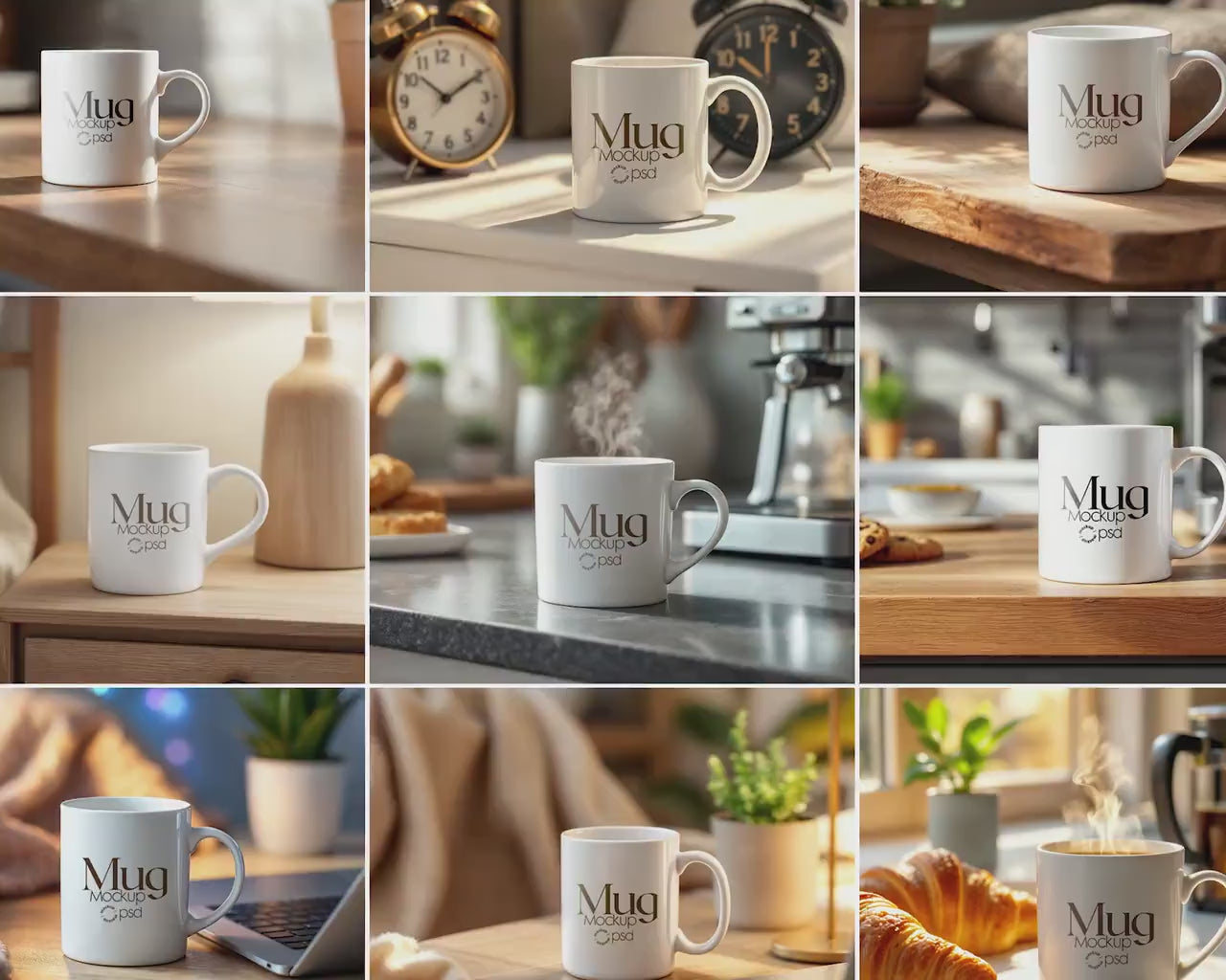 Mug Mockup Bundle - White Ceramic Cup & Coffee Mug 11oz PSD Mockup with Smart Layer, Perfect for Custom Designs