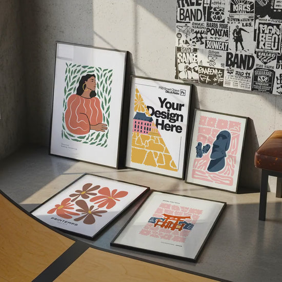 Set of 5 Frame Mockup, Three Multiple Gallery Set 5 Bundle, 5 Vertical Frame Art Display Mockup, Digital Print Mockup - PSD