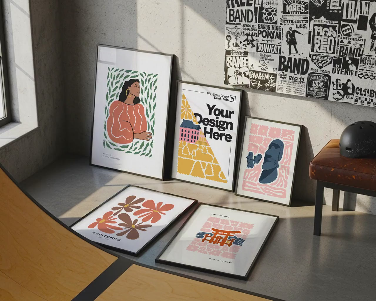 Set of 5 Frame Mockup, Three Multiple Gallery Set 5 Bundle, 5 Vertical Frame Art Display Mockup, Digital Print Mockup - PSD