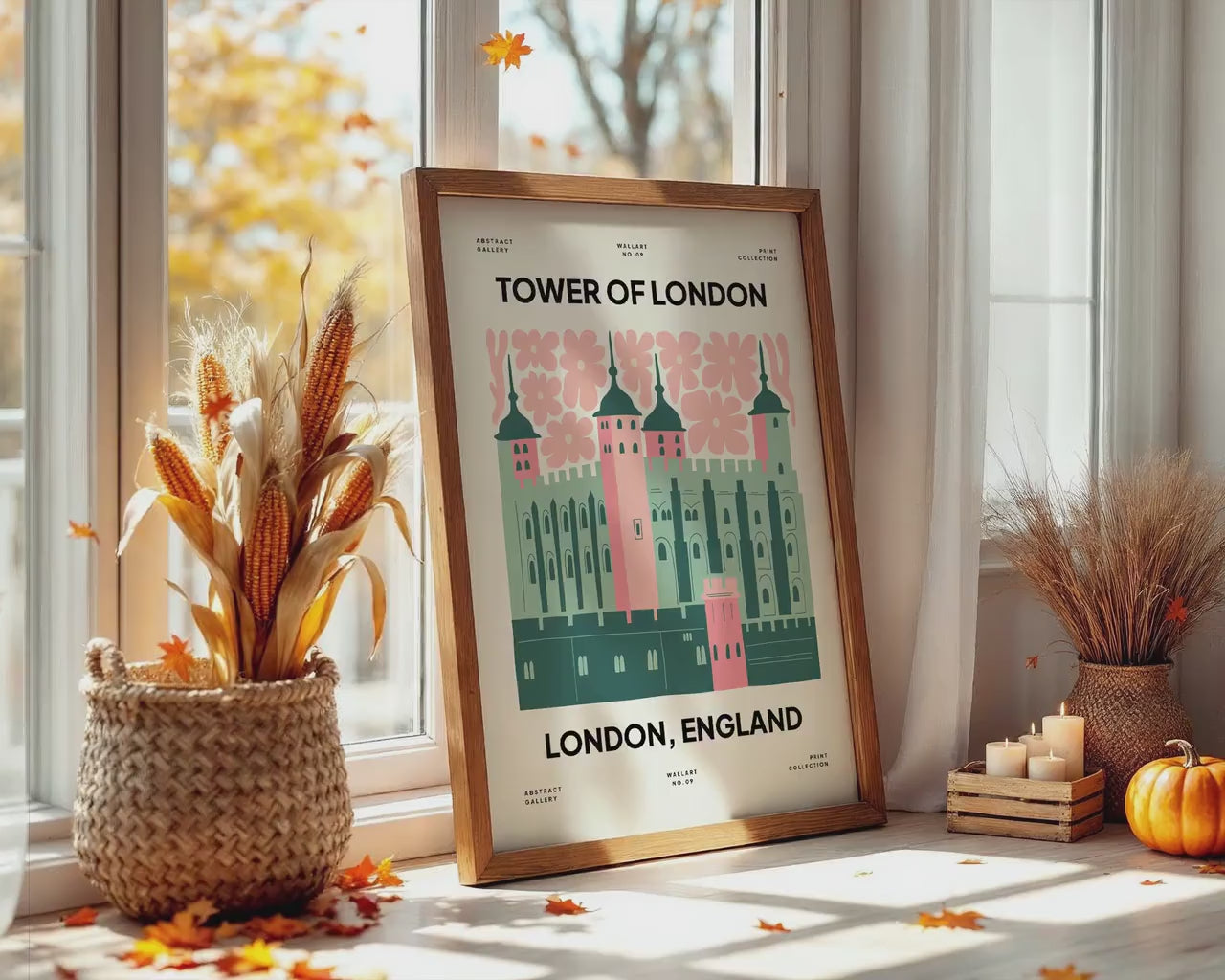 Halloween Frame Mockup PSD, Halloween Wall Art, Rustic Autumn & Pumpkins Vertical Artwork, Spooky Art Mockup,