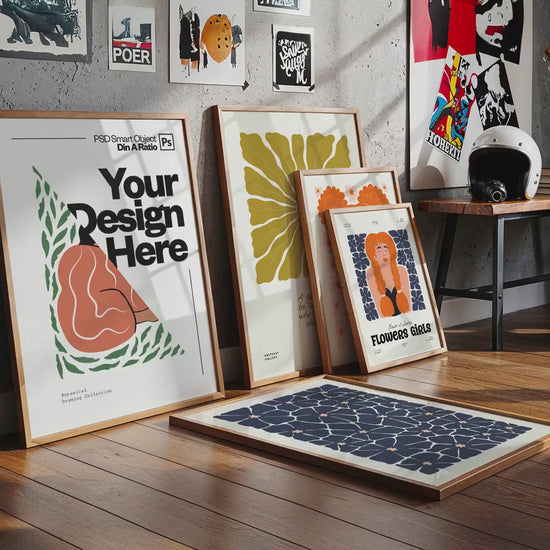 Set of 5 Frame Mockup, Three Multiple Gallery Set 5 Bundle, 5 Vertical Frame Art Display Mockup, Digital Print Mockup - PSD