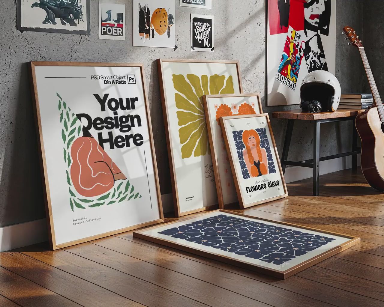 Set of 5 Frame Mockup, Three Multiple Gallery Set 5 Bundle, 5 Vertical Frame Art Display Mockup, Digital Print Mockup - PSD