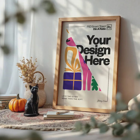 Halloween Frame Mockup PSD, Halloween Wall Art, Rustic Autumn & Pumpkins Vertical Artwork, Spooky Art Mockup,