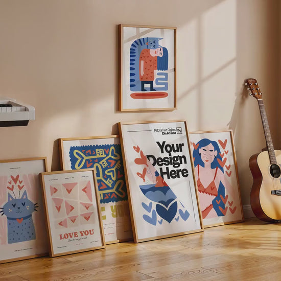 6 Frame Mockup in Home Interior | 6 Frame Mockup Din A Ratio | Interior Wall Poster |  Interior Poster Shop Mockup