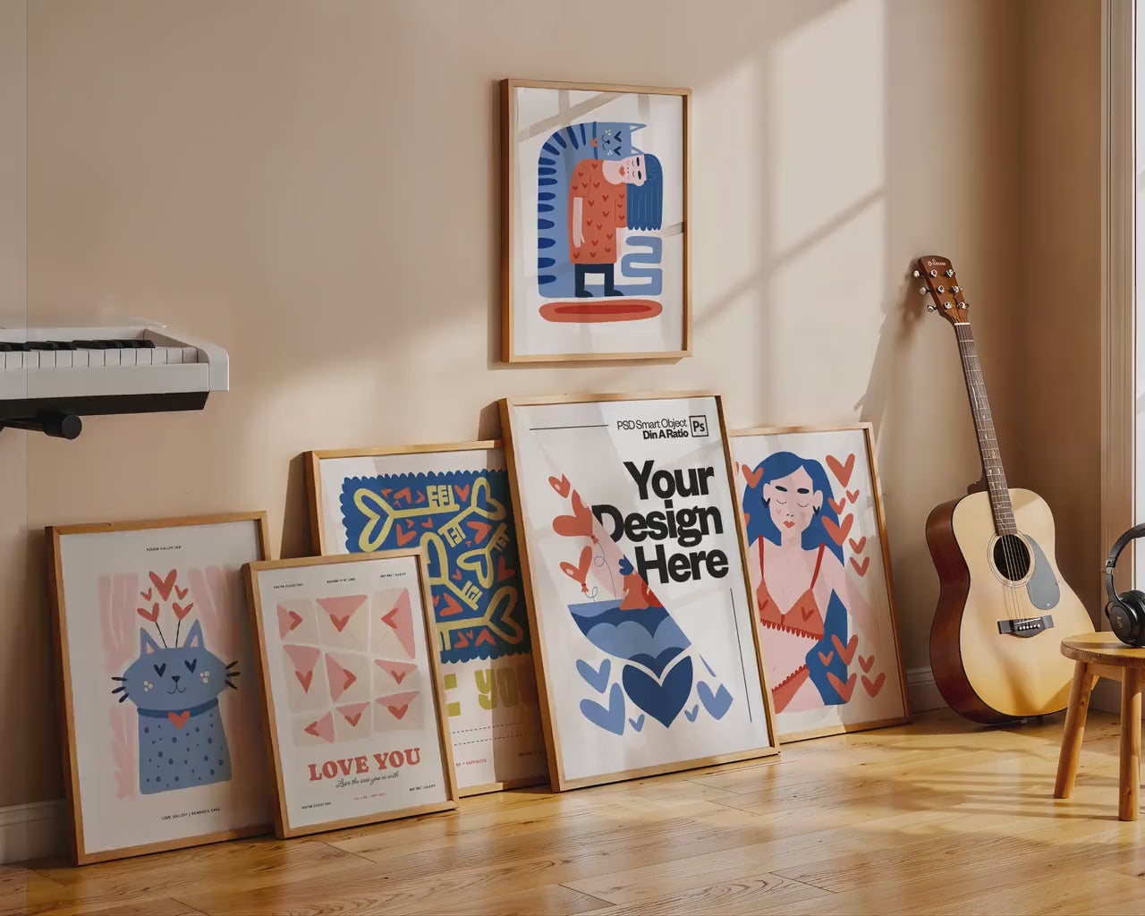 6 Frame Mockup in Home Interior | 6 Frame Mockup Din A Ratio | Interior Wall Poster |  Interior Poster Shop Mockup