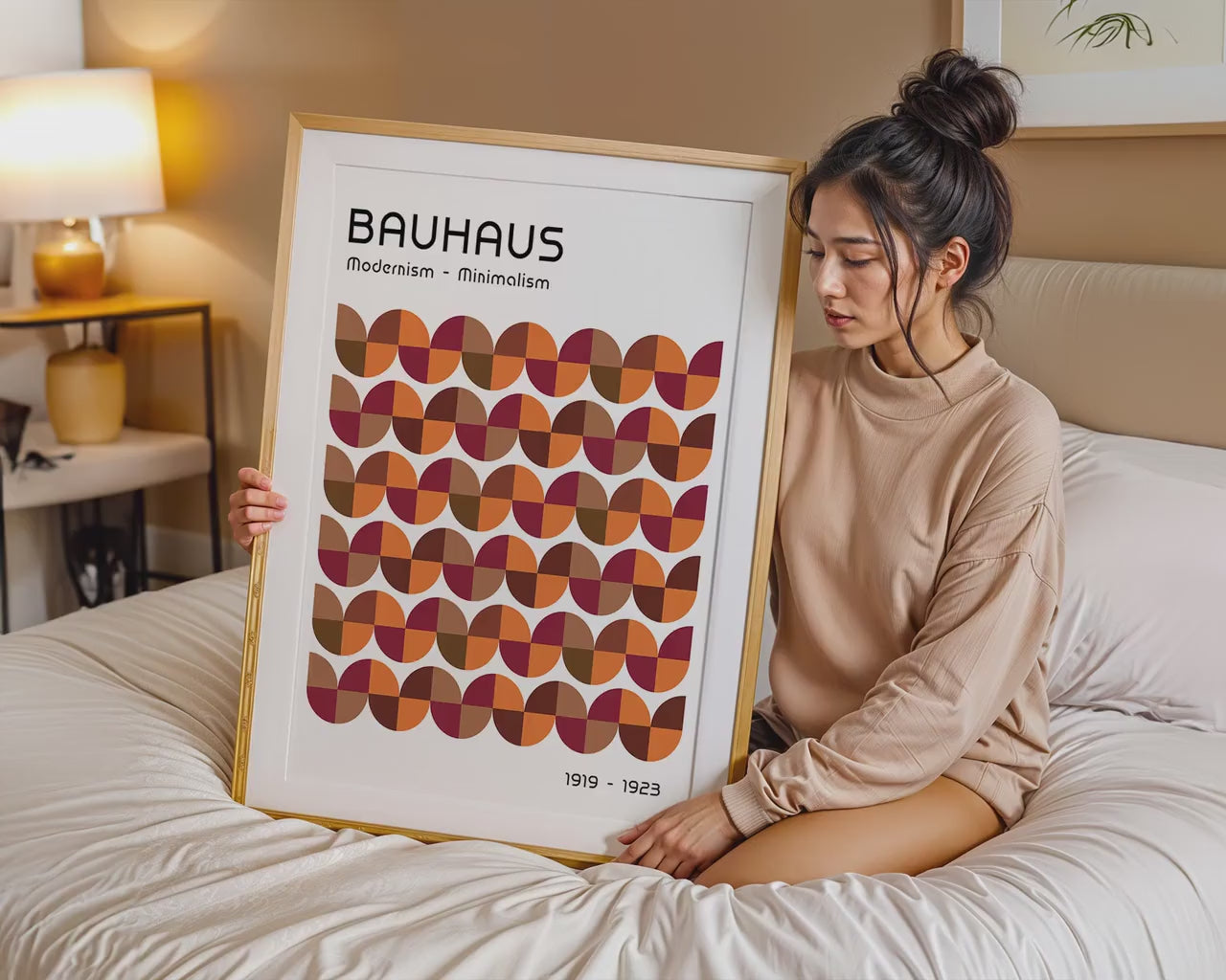 Frame Mockup With Person,  PSD Photoshop Mockup, Frame Mockup Home Interior, Bedroom Frame Mockup Woman