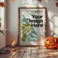 Halloween Frame Mockup PSD, Halloween Wall Art, Rustic Autumn & Pumpkins Vertical Artwork, Spooky Art Mockup