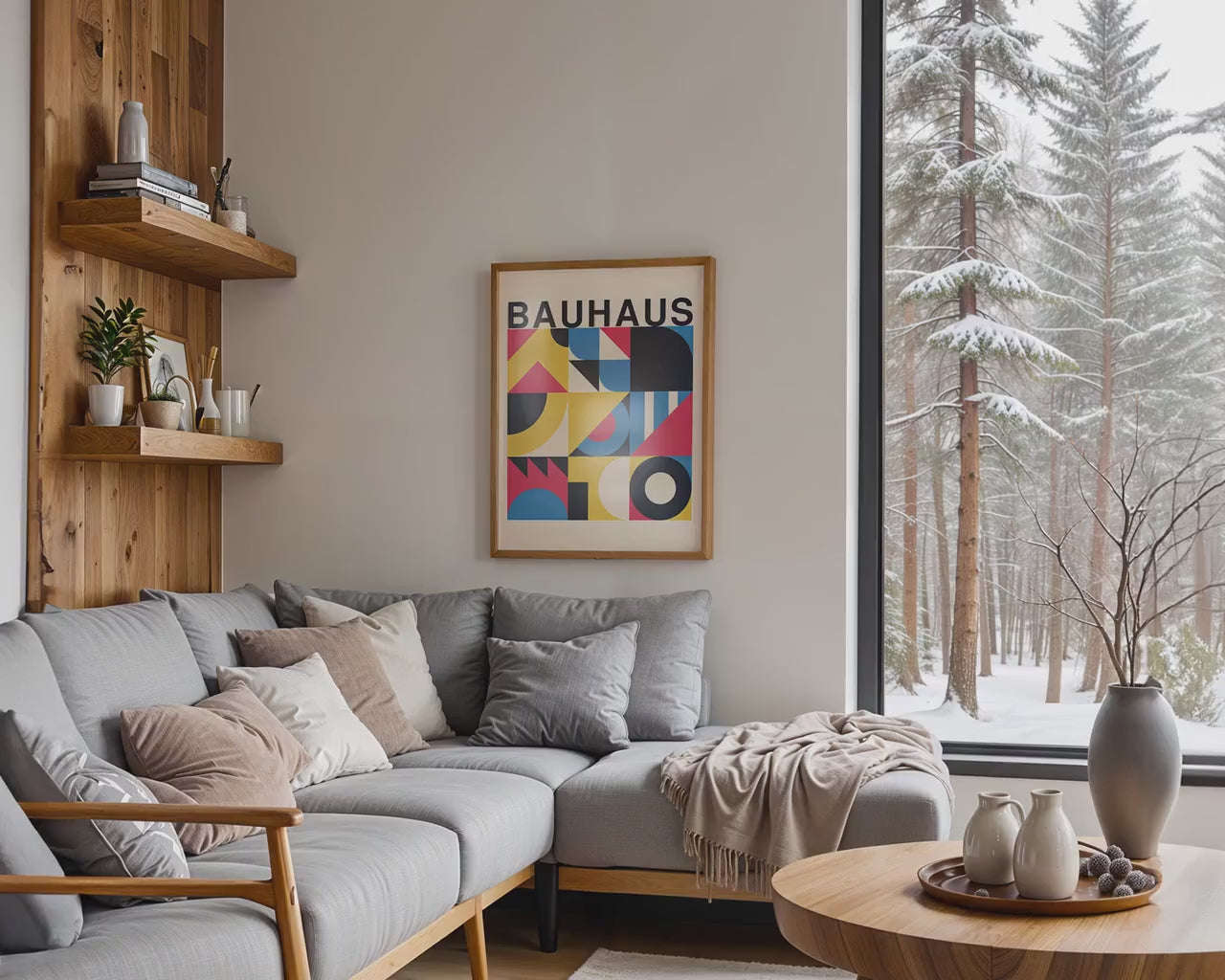 Wood Frame Mockup in Home Interior | Winter Home Frame Mockup Frames | Snow Interior Wall Poster