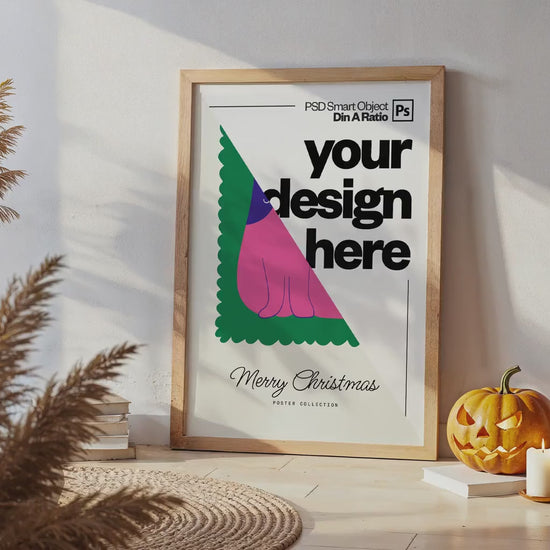 Halloween Frame Mockup PSD, Halloween Wall Art, Rustic Autumn & Pumpkins Vertical Artwork, Spooky Art Mockup,