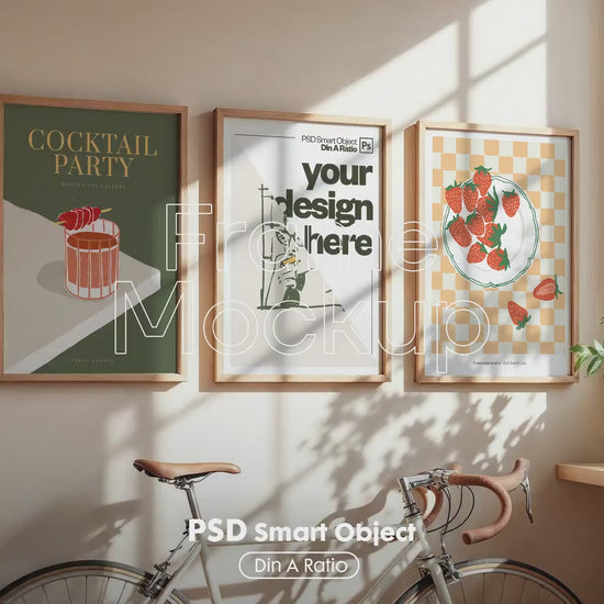 Set of 3 Frame Mockup PSD, Three Multiple Gallery Set 3 Bundle, 3 Vertical Frame Art Display Mockup, Digital Print Mockup