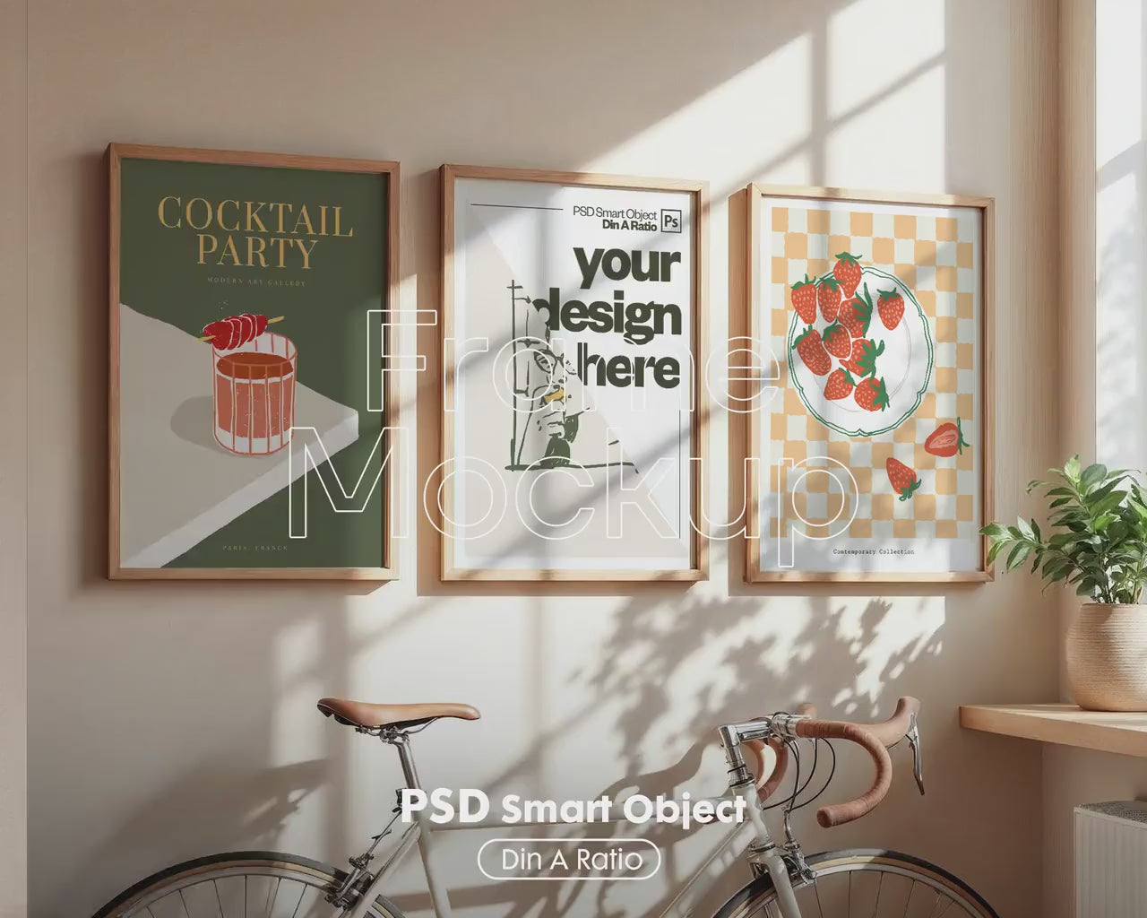 Set of 3 Frame Mockup PSD, Three Multiple Gallery Set 3 Bundle, 3 Vertical Frame Art Display Mockup, Digital Print Mockup