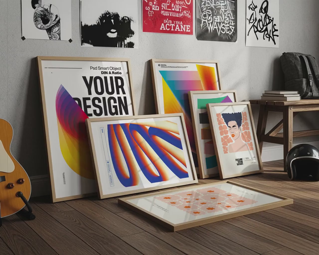 Set of 6 Frame Mockup, Three Multiple Gallery Set 6 Bundle, 6 Vertical Frame Art Display Mockup, Digital Print Mockup - PSD