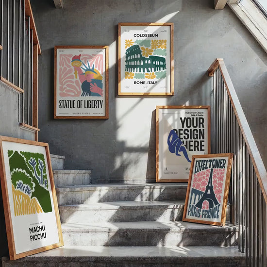 Set of 5 Frame Mockup, Three Multiple Gallery Set 5 Bundle, 5 Vertical Frame Art Display Mockup, Digital Print Mockup - PSD