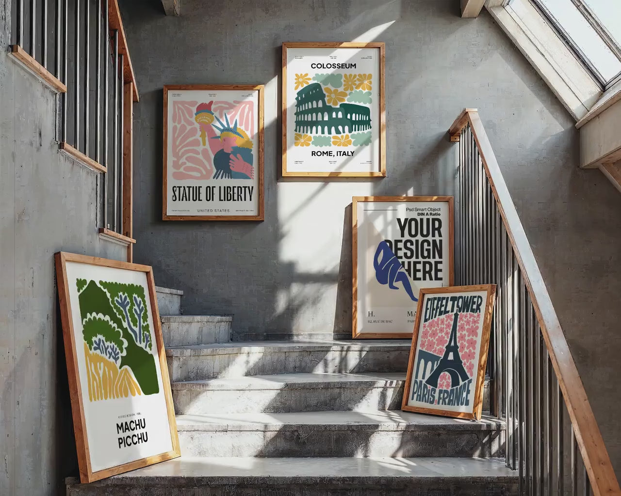 Set of 5 Frame Mockup, Three Multiple Gallery Set 5 Bundle, 5 Vertical Frame Art Display Mockup, Digital Print Mockup - PSD