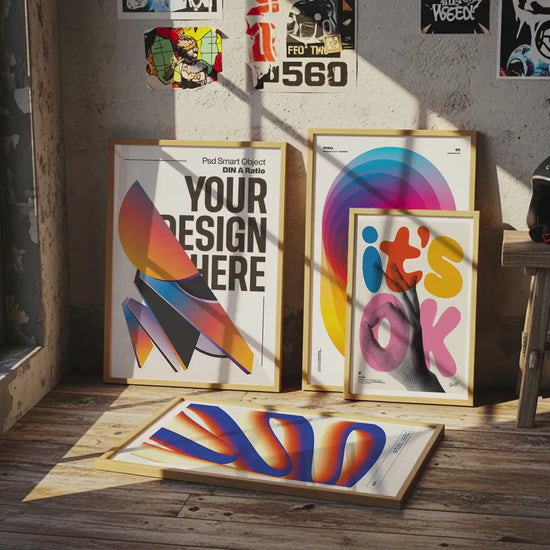 Set of 4 Frame Mockup, Three Multiple Gallery Set 4 Bundle, 4 Vertical Frame Art Display Mockup, Digital Print Mockup - PSD