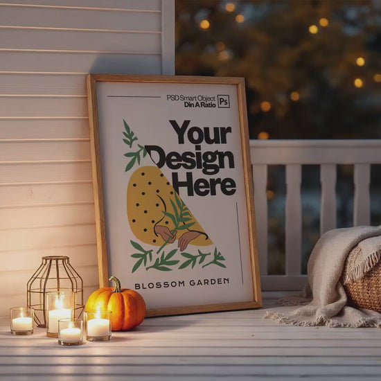 Halloween Frame Mockup PSD, Halloween Wall Art, Rustic Autumn & Pumpkins Vertical Artwork, Spooky Art Mockup,