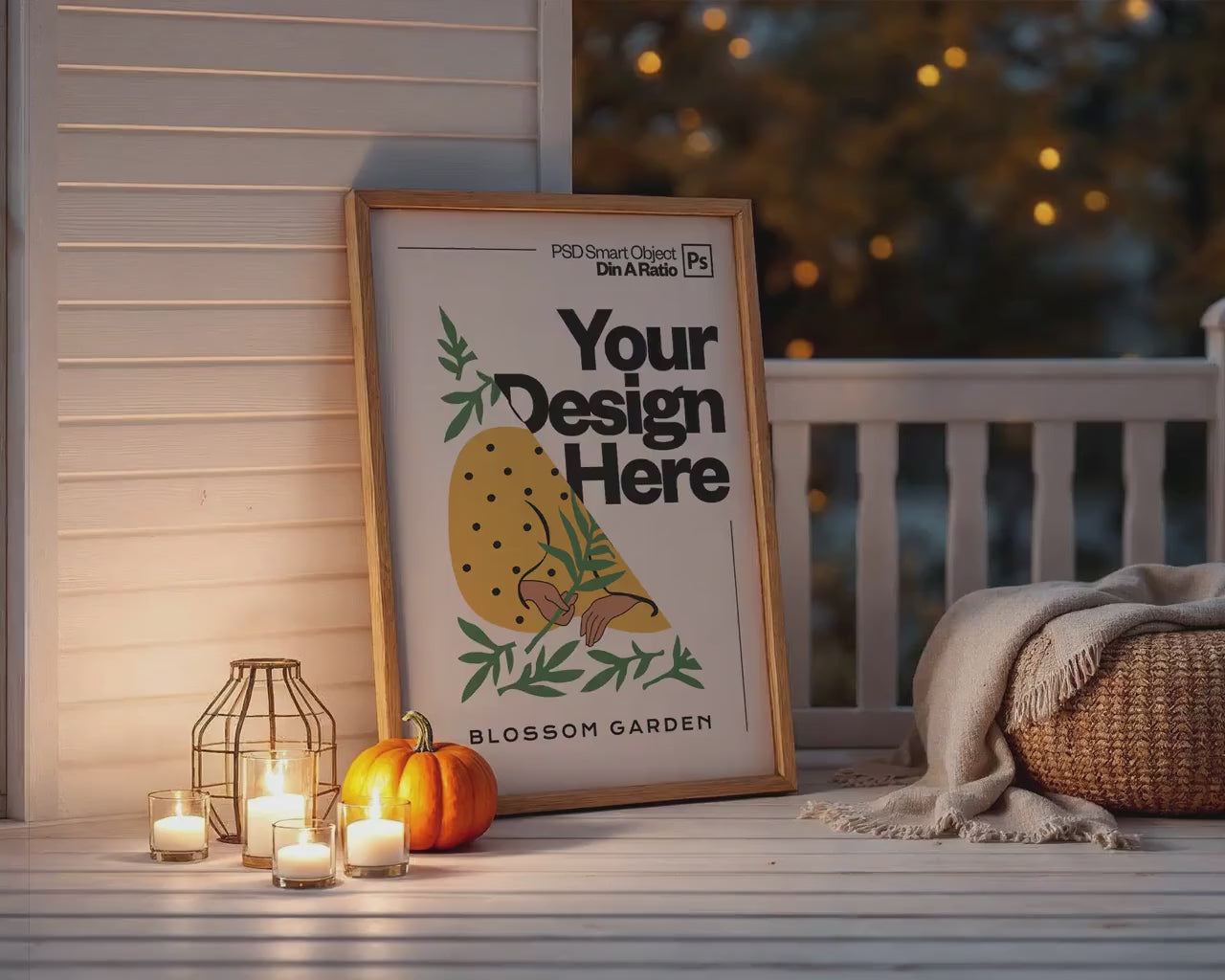 Halloween Frame Mockup PSD, Halloween Wall Art, Rustic Autumn & Pumpkins Vertical Artwork, Spooky Art Mockup,