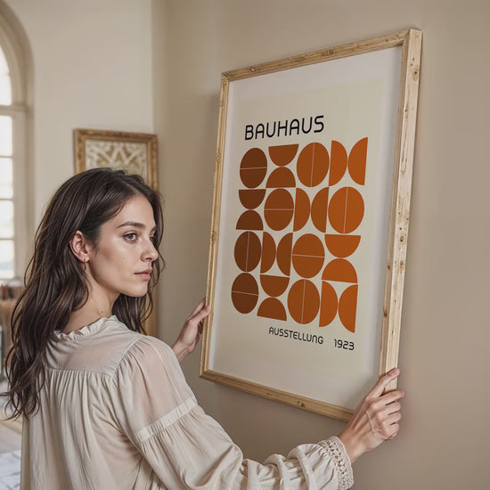 Woman Holding Frame Mockups | Landscape Horizontal Wood Frame Mockup with person | Digital Prints, and Poster Shop Mockup