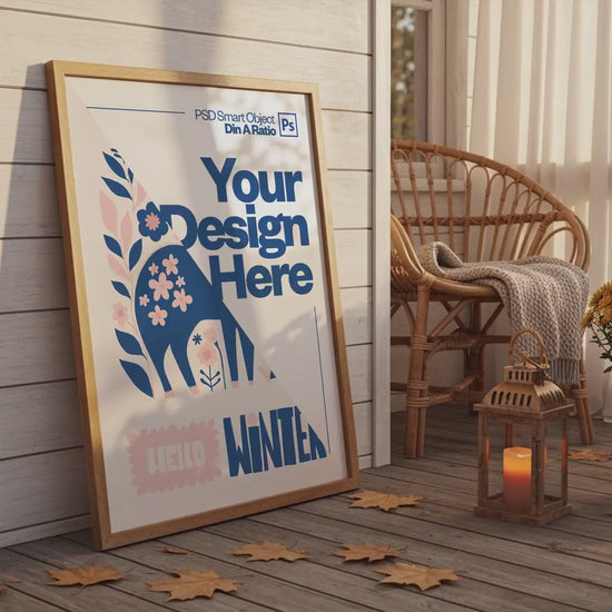 Halloween Frame Mockup PSD, Halloween Wall Art, Rustic Autumn & Pumpkins Vertical Artwork, Spooky Art Mockup,