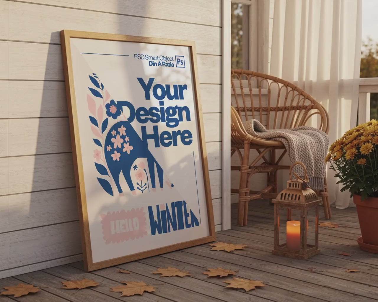 Halloween Frame Mockup PSD, Halloween Wall Art, Rustic Autumn & Pumpkins Vertical Artwork, Spooky Art Mockup,