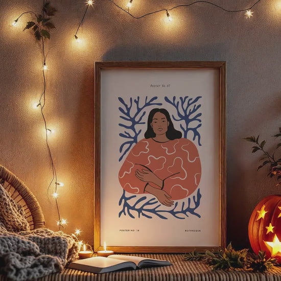 Halloween Frame Mockup PSD, Halloween Wall Art, Rustic Autumn & Pumpkins Vertical Artwork, Spooky Art Mockup,