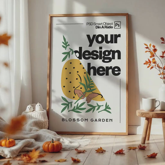 Halloween Frame Mockup PSD, Halloween Wall Art, Rustic Autumn & Pumpkins Vertical Artwork, Spooky Art Mockup,