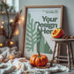 Halloween Frame Mockup PSD, Halloween Wall Art, Rustic Autumn & Pumpkins Vertical Artwork, Spooky Art Mockup