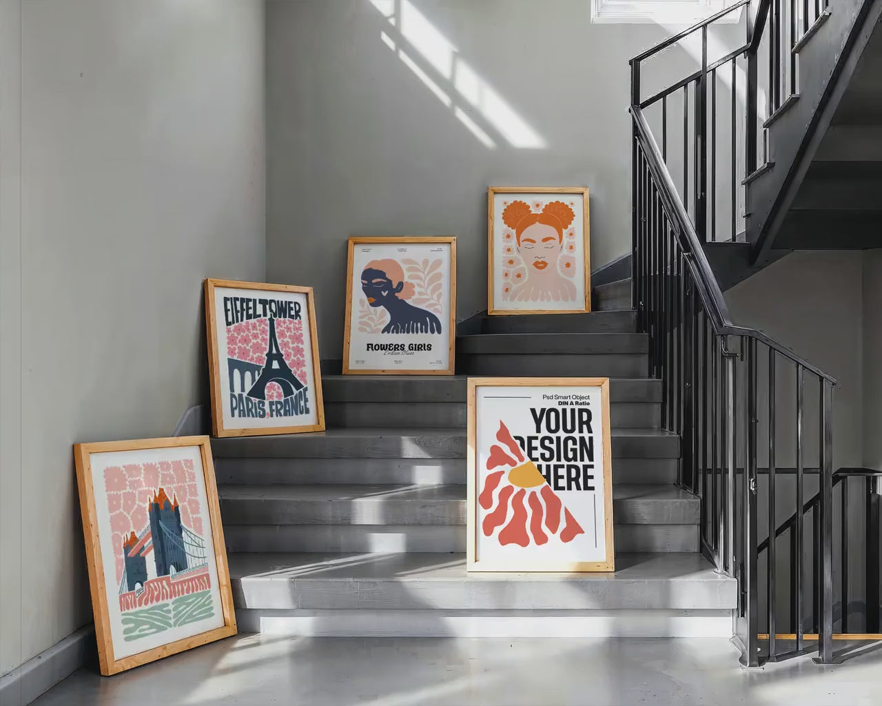 Set of 5 Frame Mockup, Three Multiple Gallery Set 5 Bundle, 5 Vertical Frame Art Display Mockup, Digital Print Mockup - PSD