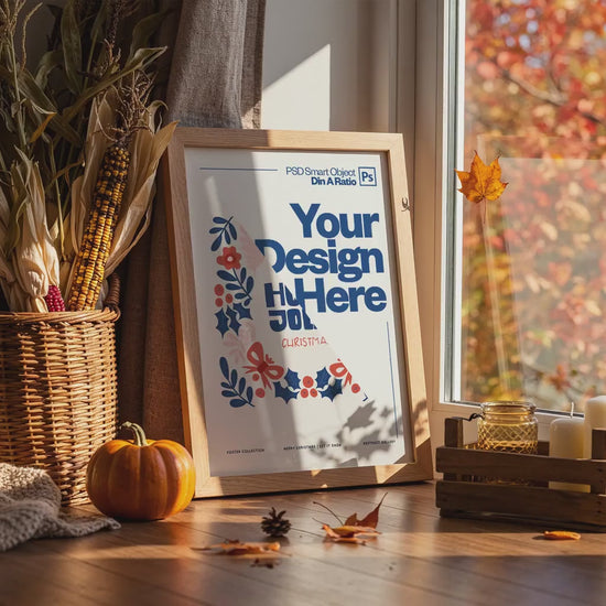 Halloween Frame Mockup PSD, Halloween Wall Art, Rustic Autumn & Pumpkins Vertical Artwork, Spooky Art Mockup