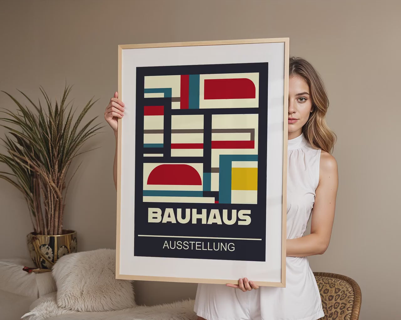 Frame Mockup With Person,  PSD Photoshop Mockup, Frame Mockup Home Interior, Interior Frame Mockup Woman