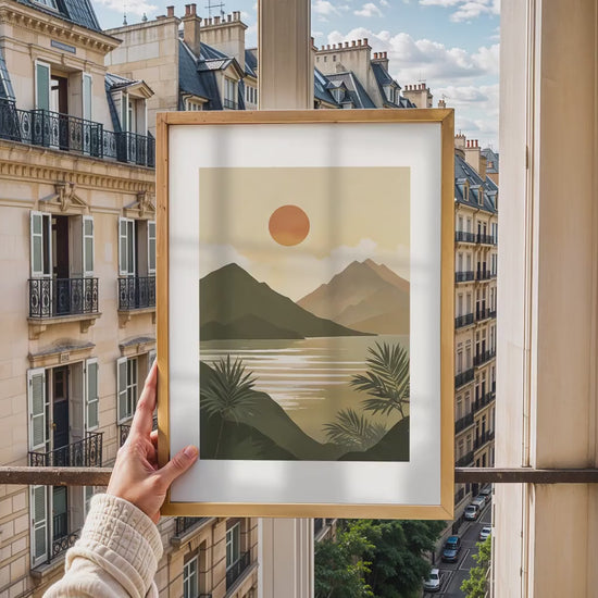 Woman Holding Frame Mockups | Landscape Horizontal Wood Frame Mockup with person | Digital Prints, and Poster Shop Mockup