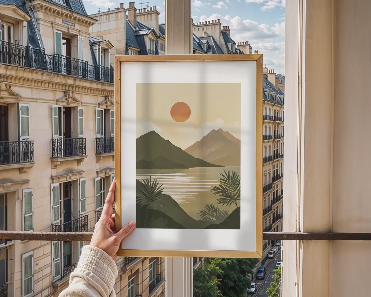 Woman Holding Frame Mockups | Landscape Horizontal Wood Frame Mockup with person | Digital Prints, and Poster Shop Mockup