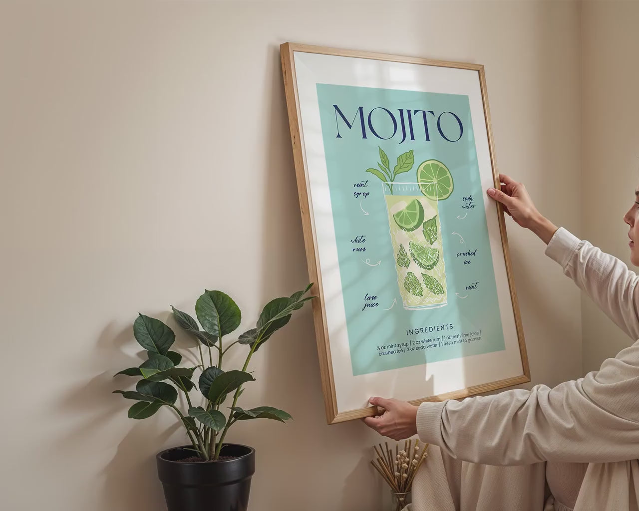 Woman Holding Frame Mockups | Landscape Horizontal Wood Frame Mockup with person | Digital Prints, and Poster Shop Mockup