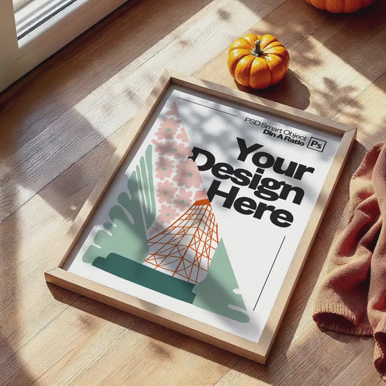 Halloween Frame Mockup PSD, Halloween Wall Art, Rustic Autumn & Pumpkins Vertical Artwork, Spooky Art Mockup