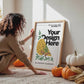 Halloween Frame Mockup With Person PSD, Halloween Wall Art, Rustic Autumn & Pumpkins Vertical Artwork, Spooky Art Mockup,