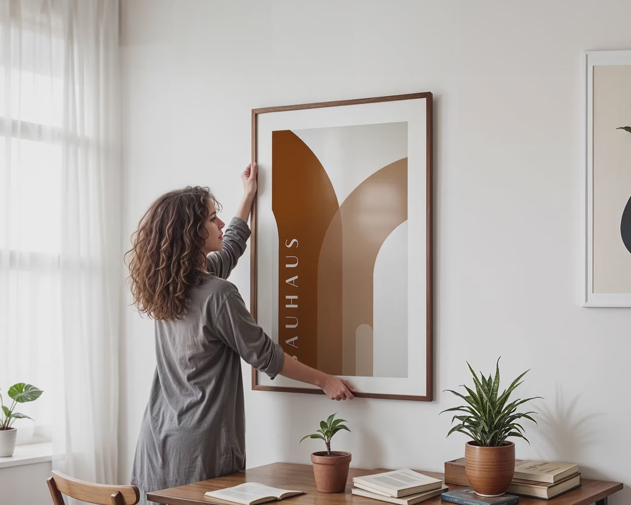 Frame Mockup With Person,  PSD Photoshop Mockup, Frame Mockup Home Interior, Interior Frame Mockup Woman